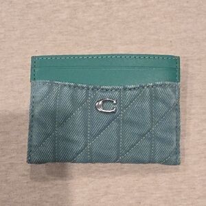 Coach Teal Quilted Card Holder with Silver 'C'